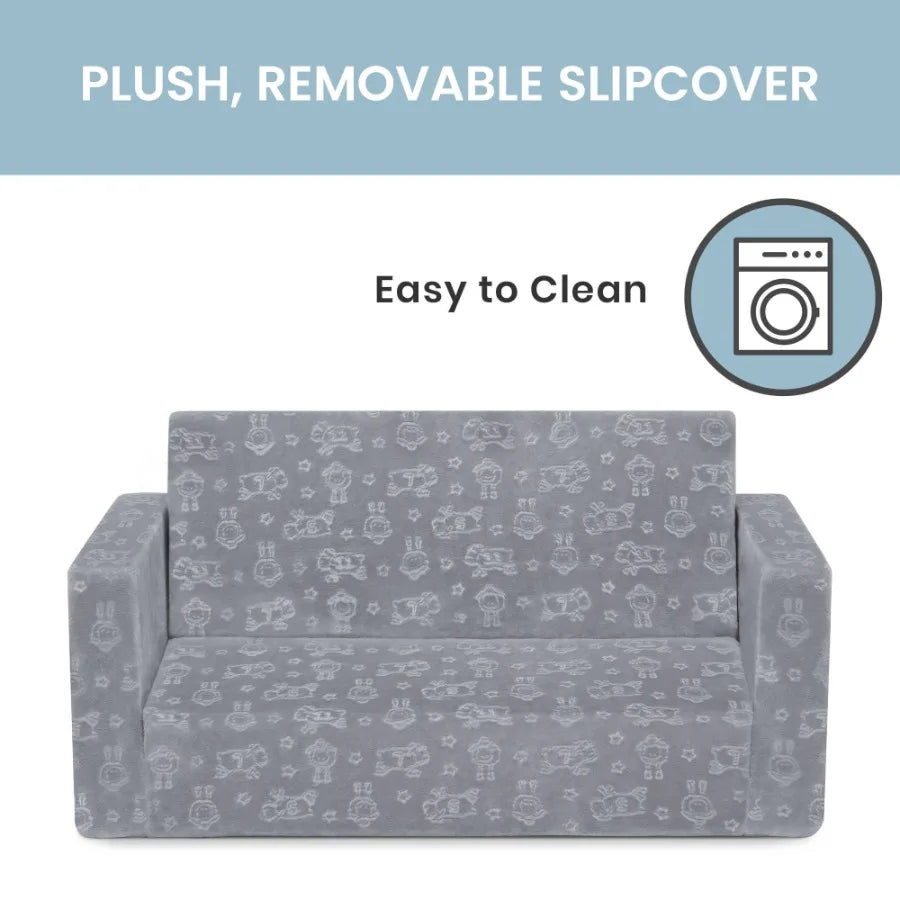 Kids Extra Wide Convertible Sofa to Lounger - 2-in-1 Flip Open Couch, Sleeper