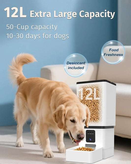 Smart/Wi-Fi Automatic Dog Feeder with Camera, 12L Capacity,