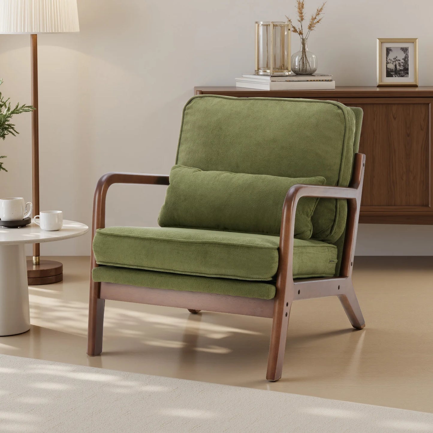 Mid Century Modern Wooden Accent Chair w/Arms