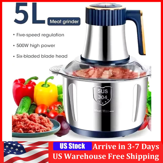 5L Electric Meat Grinder, Vegetable Slicer, Chopper, Mixer