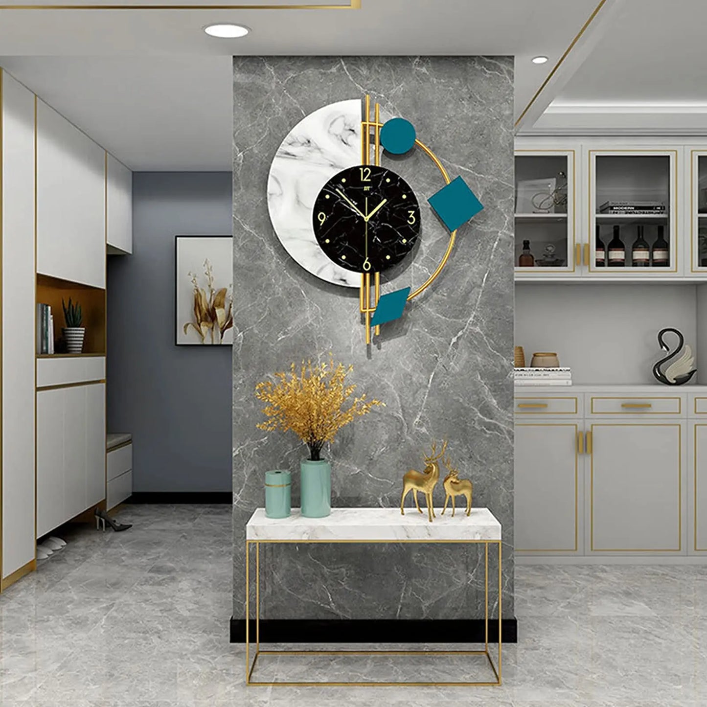 22" Luxury Marble Nordic Style Wall Clock, Silent, Non-Ticking