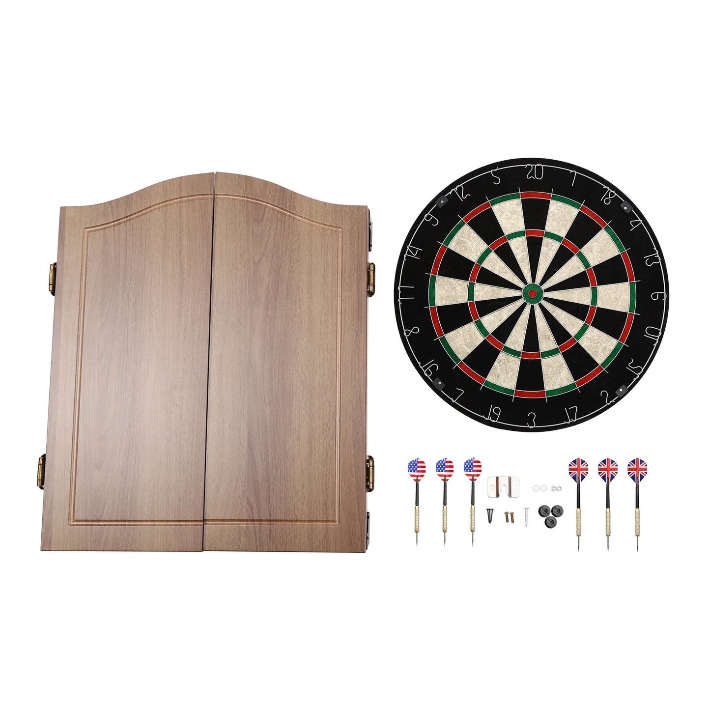 Classic Wall-Mounted Dartboard Cabinet, Set W/6* Darts