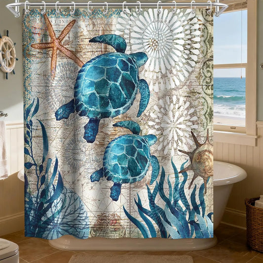 72x72 Sea Turtles Shower Curtain, w/Grommets and Hooks