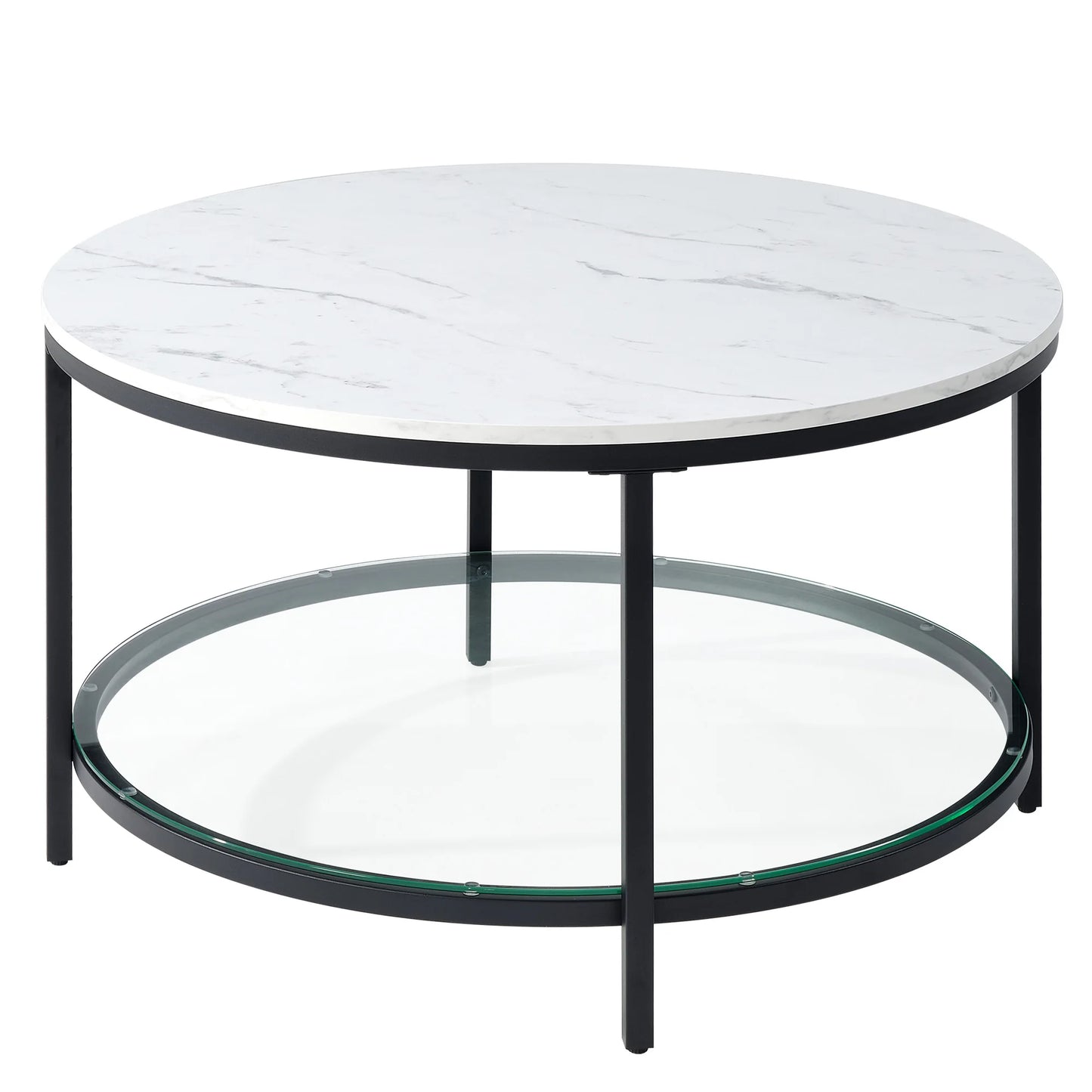 31" Modern Marble Round Coffee Table, 2-Tier