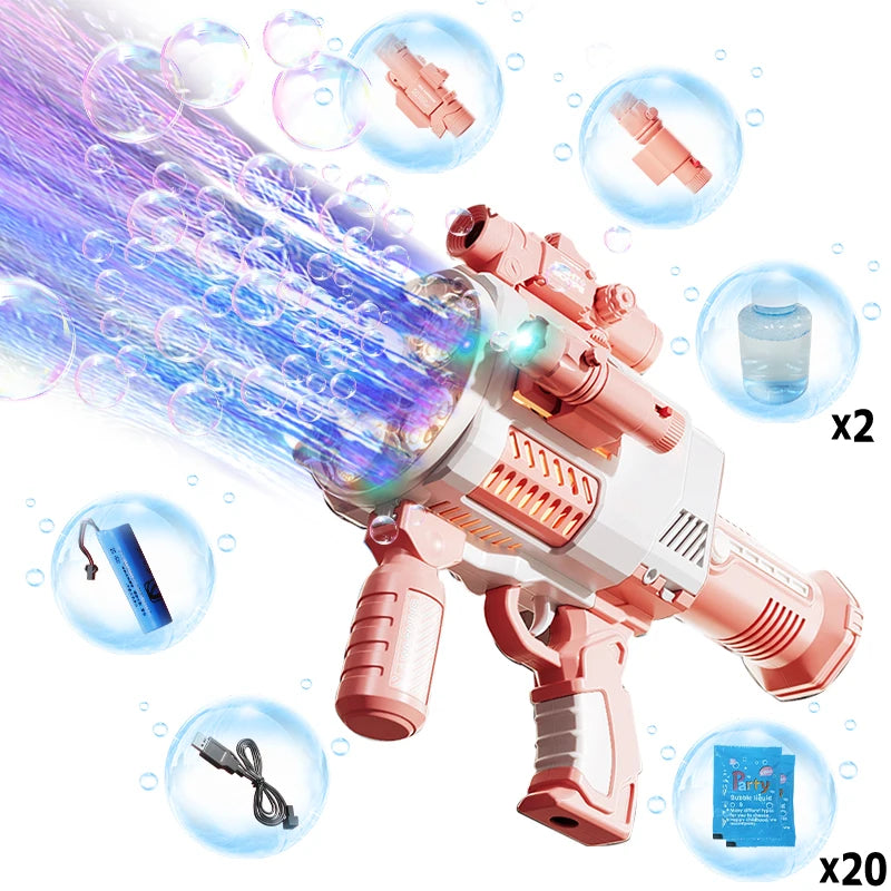 Rechargeable Automatic Bubble Machine Gun w/Colorful Lights