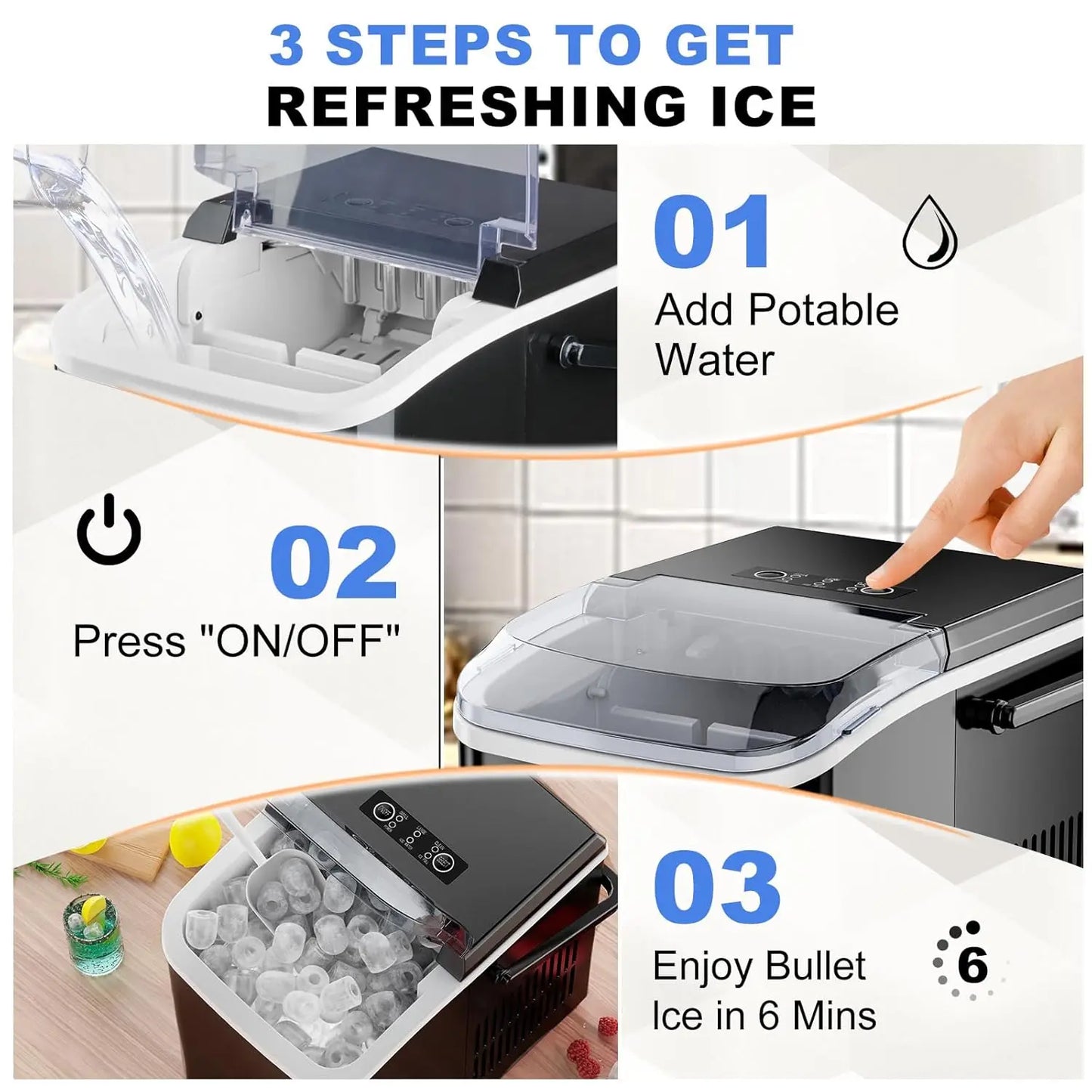 Portable Ice Maker Machine, 9 Cubes in 6 Mins, 26lbs Daily, Auto Clean