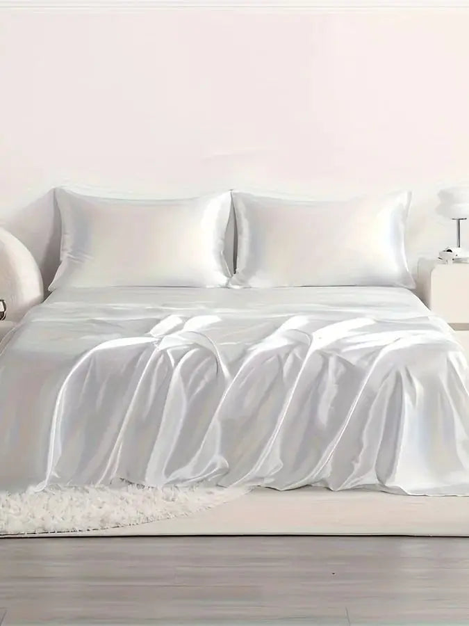 4pcs Cooling Satin Bed Sheet Set Shrink-Resistant,