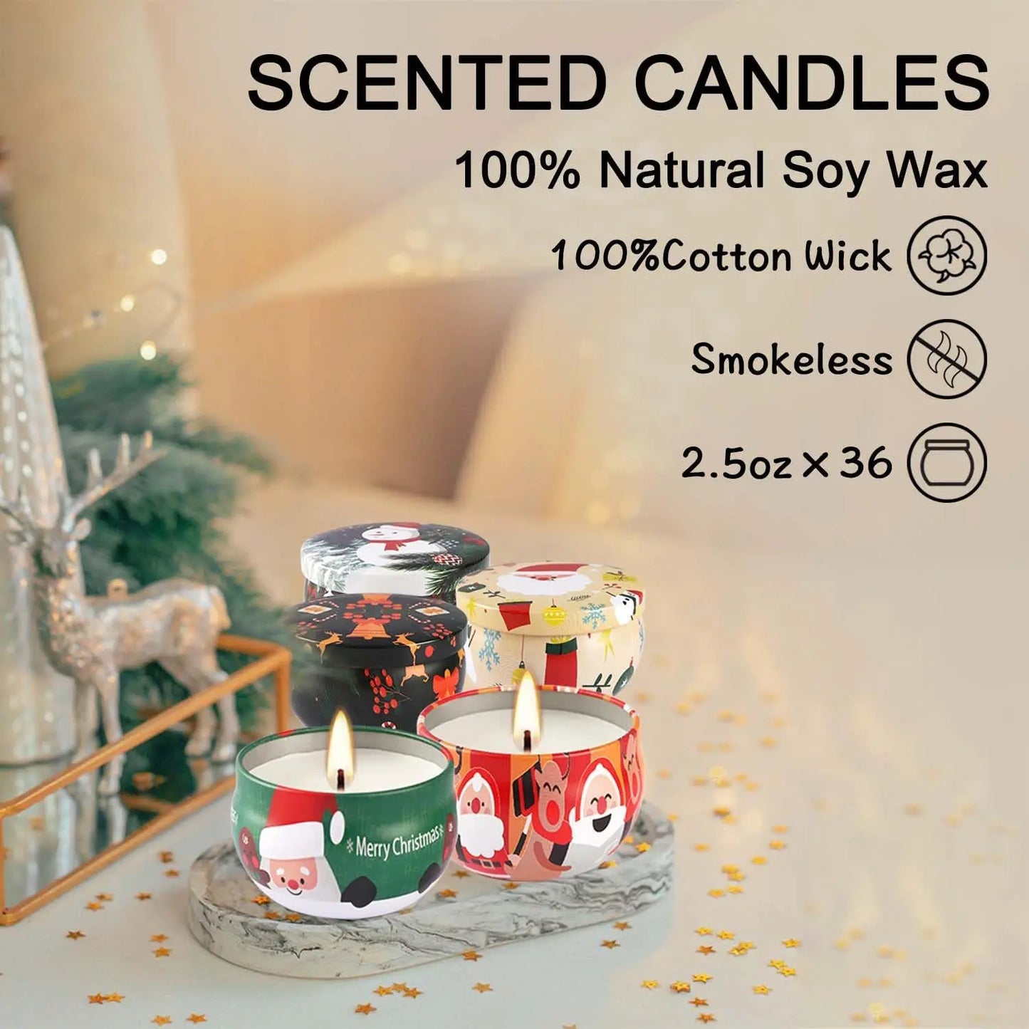 36pk Christmas Scented Candles, Soy Wax w/Essential Oils