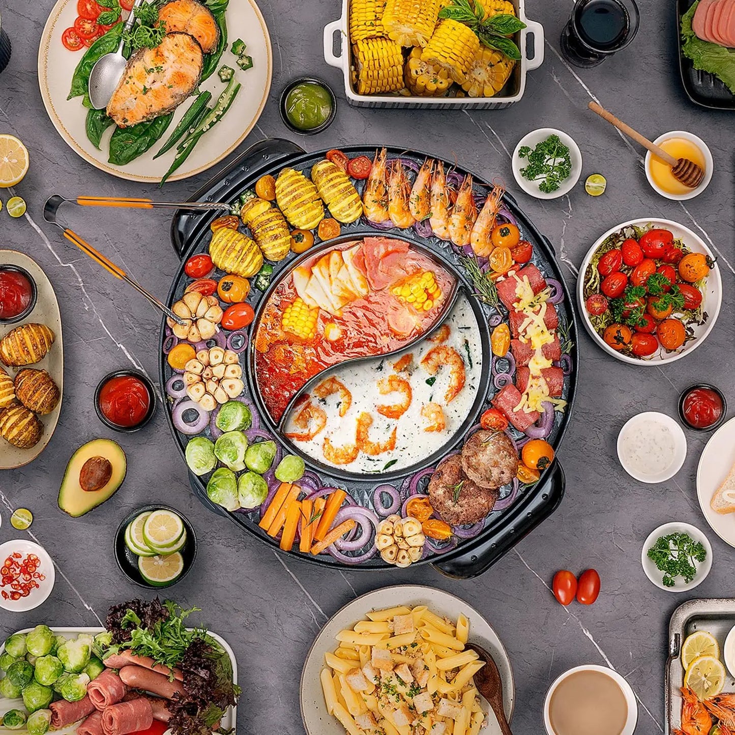 2-in-1 Electric Smokeless Grill and Hotpot Combo