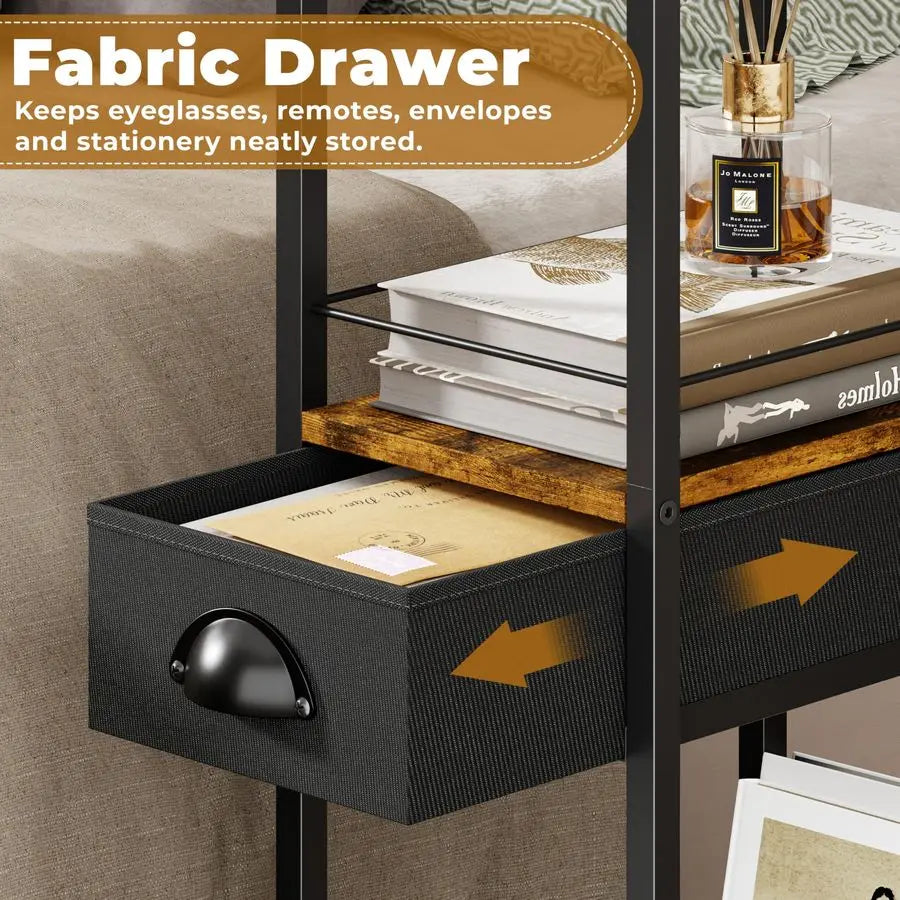 Portable TV Tray Table, C Shaped Sofa Side Table with Wheels