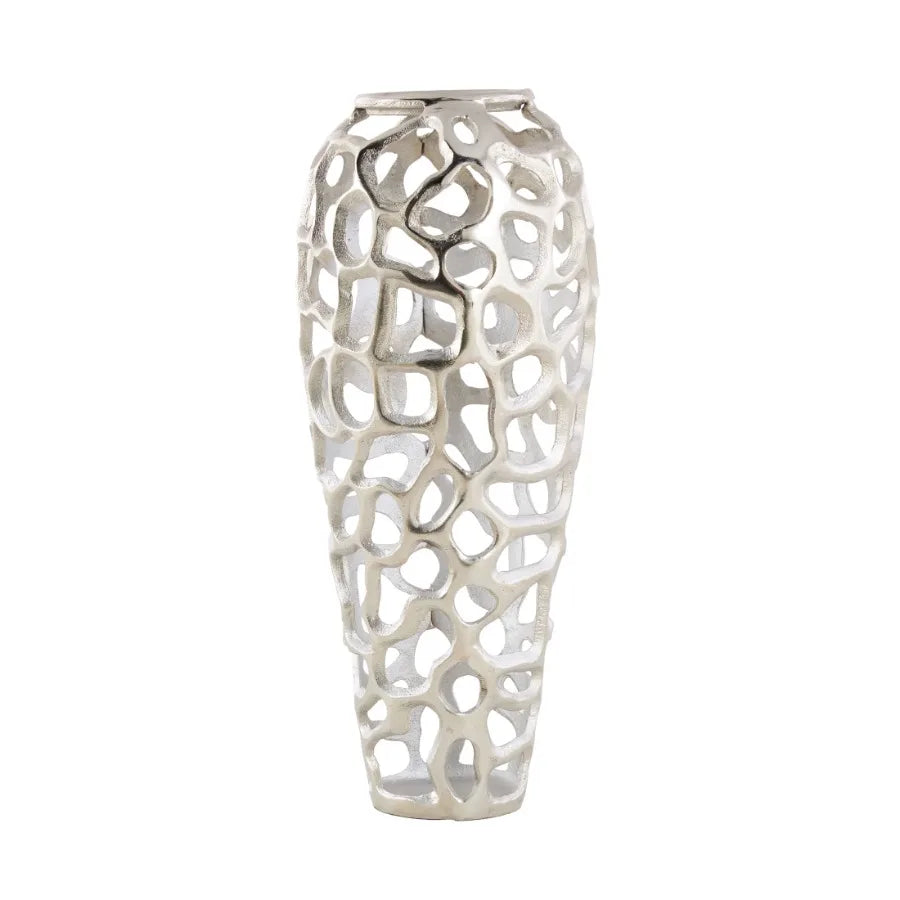 19" Coral Cutout Silver Aluminum Metal Vase