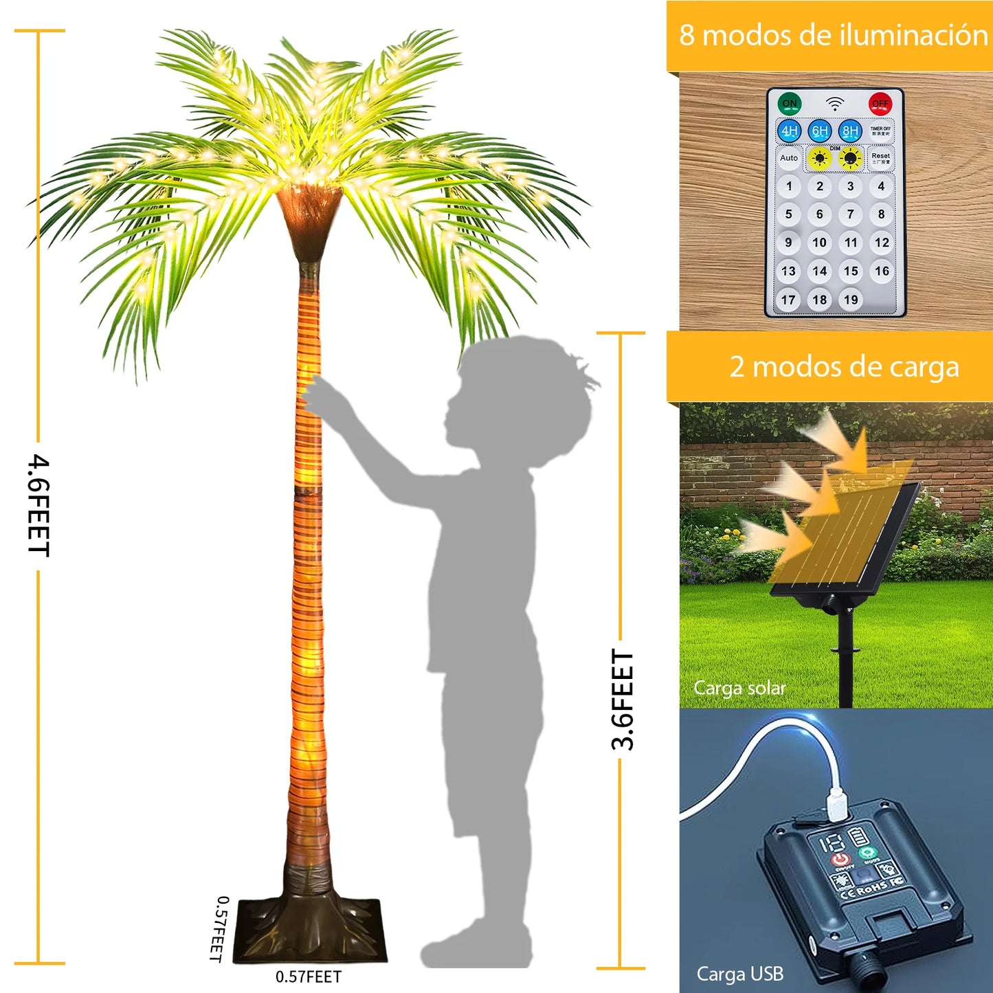 1pc 4.6ft Decorative Solar Powered Palm Tree, LED