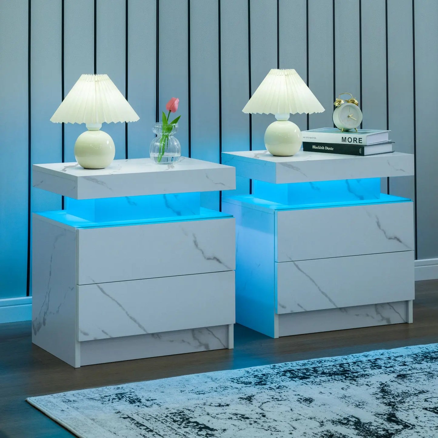 Set (2) LED Bedside Nightstand with 2 Drawers