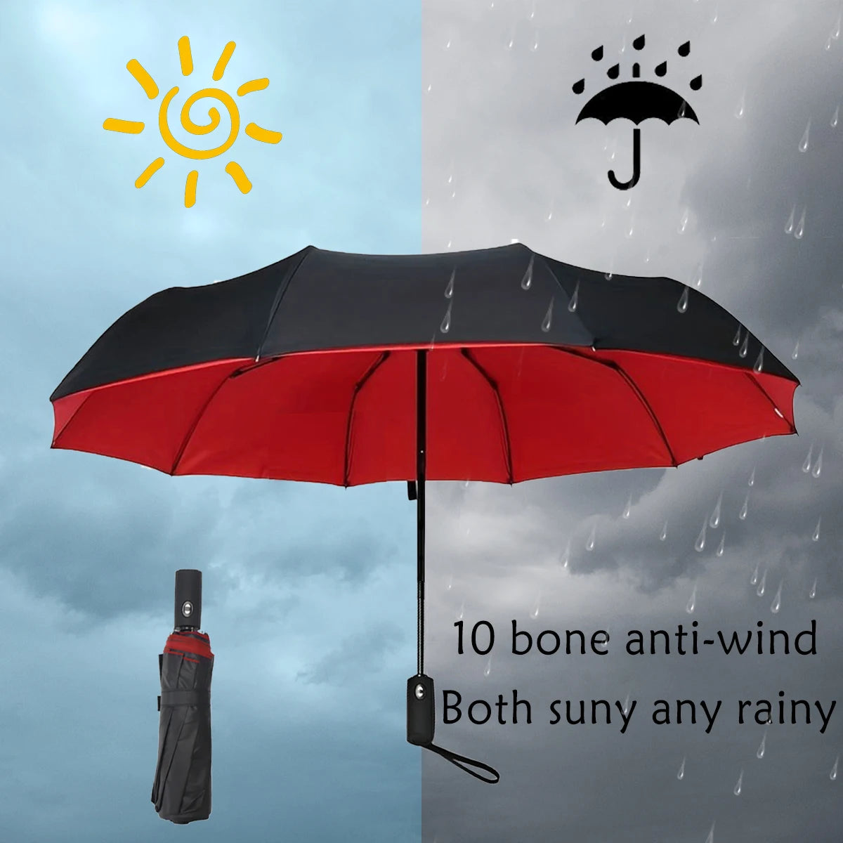 Extra Large, Ten Bone, Folding Umbrella