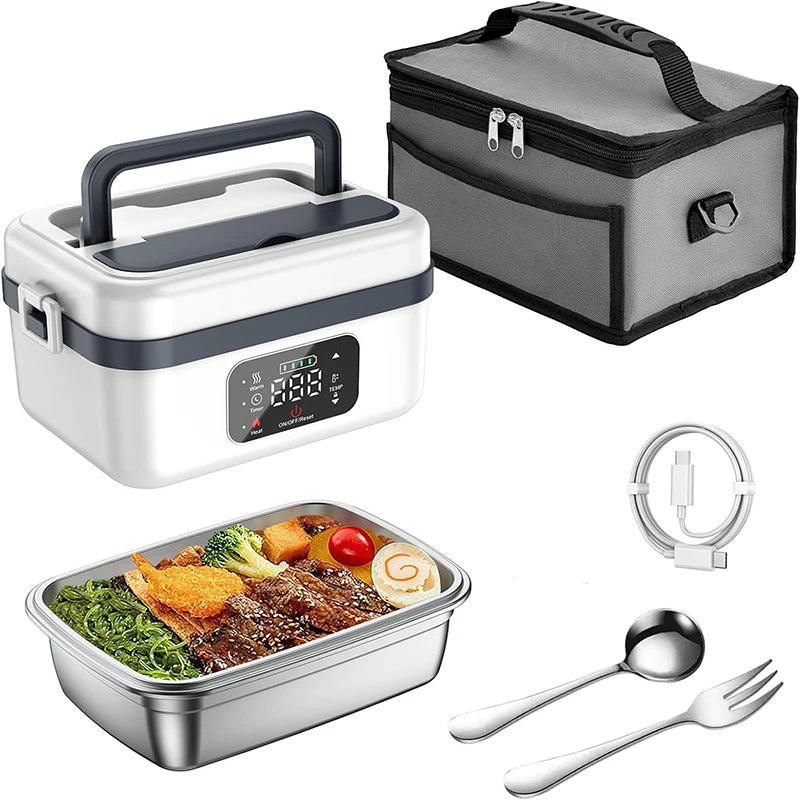 Rechargeable Portable Food Warmer w/Fork and Spoon, Insulated Carrying Bag