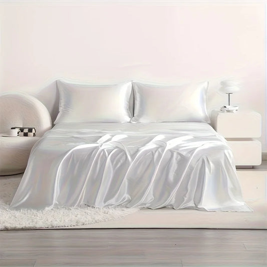 4pcs Cooling Satin Bed Sheet Set Shrink-Resistant,