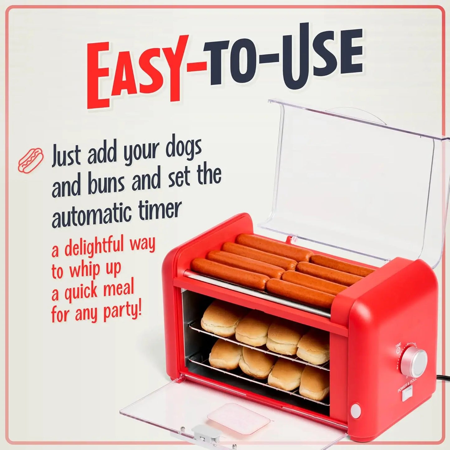 Extra Large 8 Hot Dog Roller Bun Toaster Oven, Non-Stick
