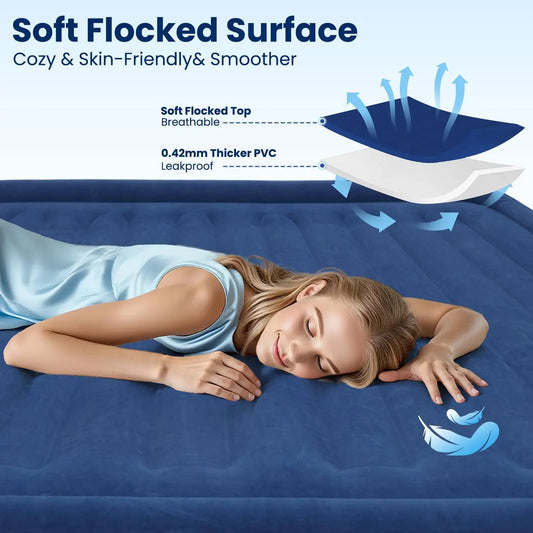 Heavy-Duty Queen Air Mattress w/Built-in Pump, 18" Height,