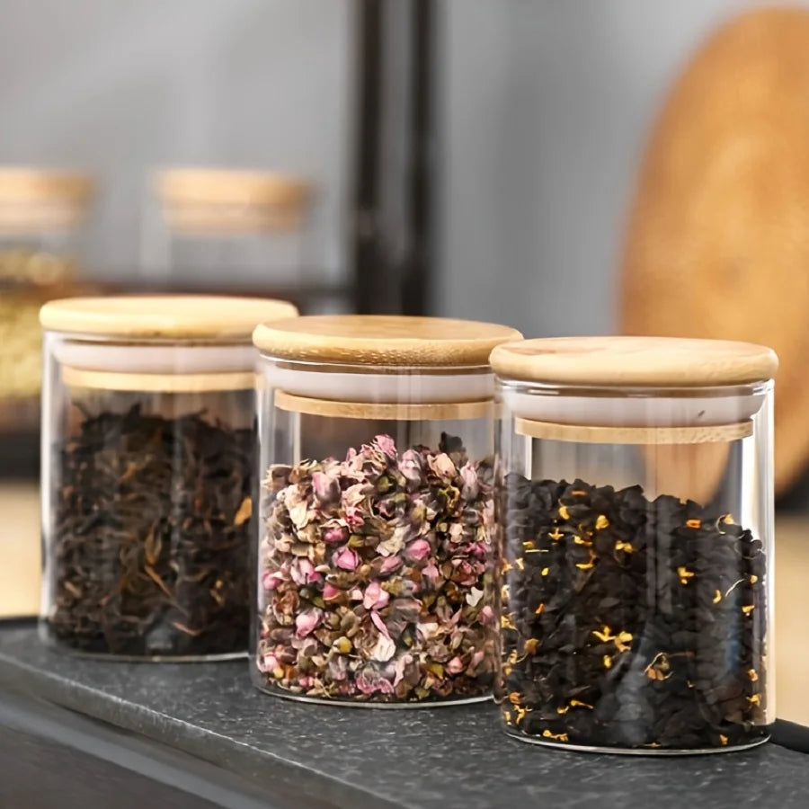12pc Portable Airtight Glass Storage Jar w/ Bamboo Lid