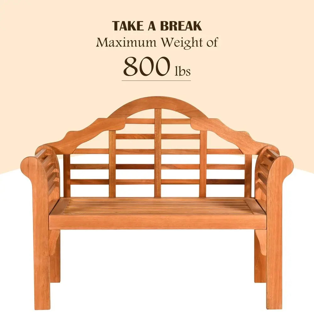 Patio Eucalyptus Wood Bench, Crown Like High Backrest,