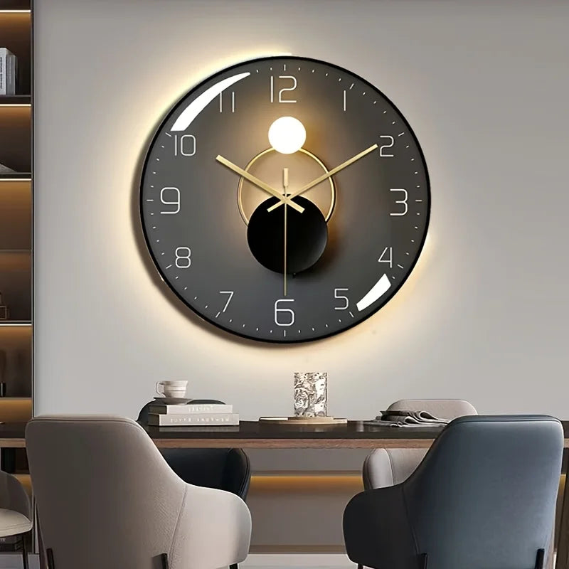 12"x12" Modern Wall Clock w/Black Glass Dial, Silent Non-Ticking Movement