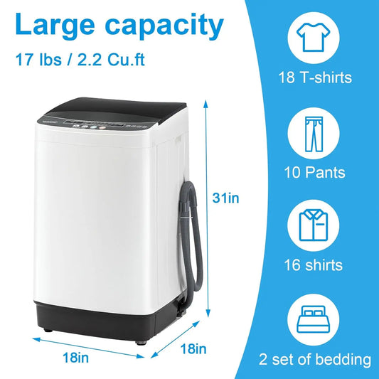17lb Portable, Fully Automatic Clothes Washer and Spinner