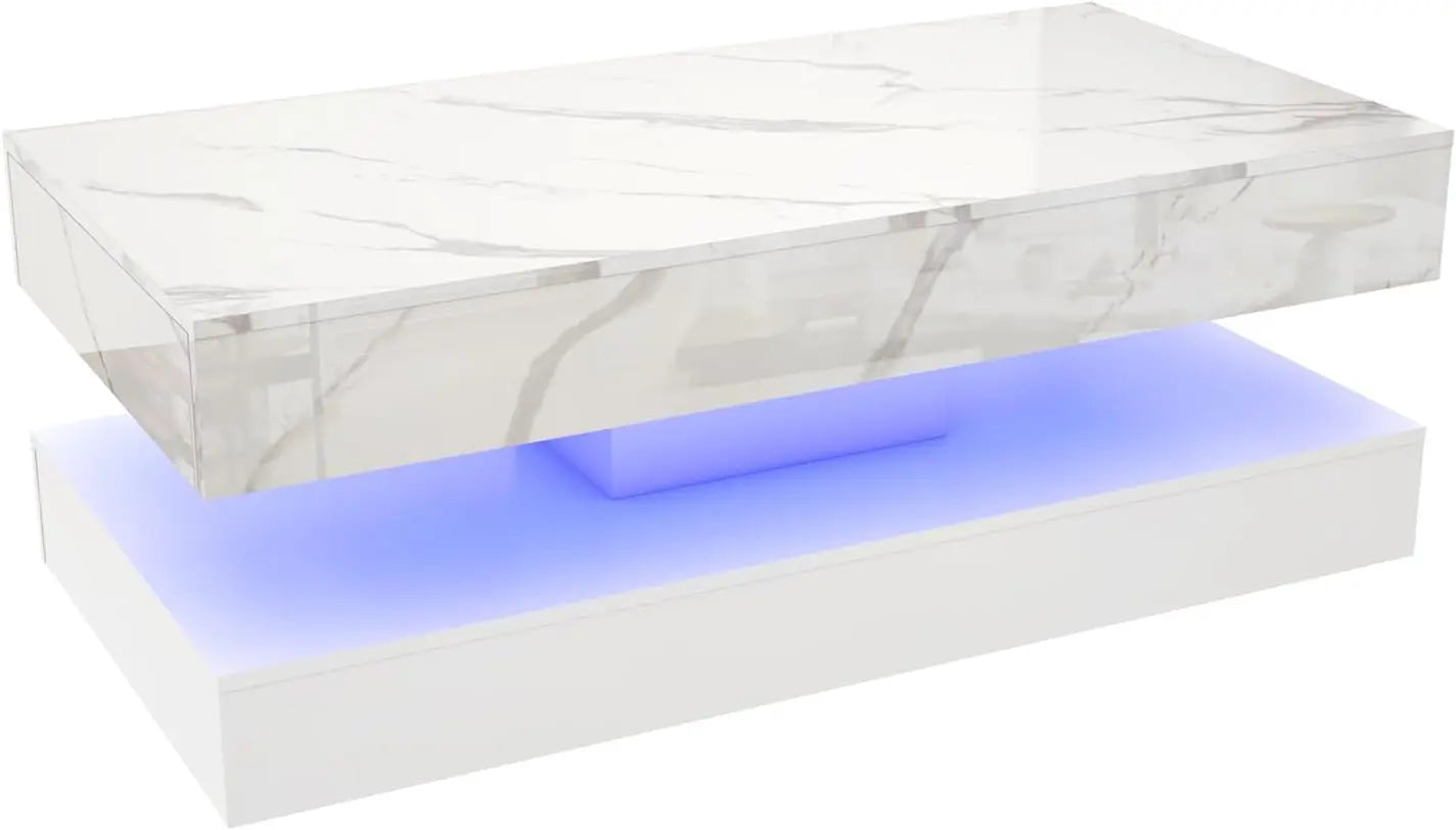 Double-Layer Stylish Coffee Table w/LED Lights