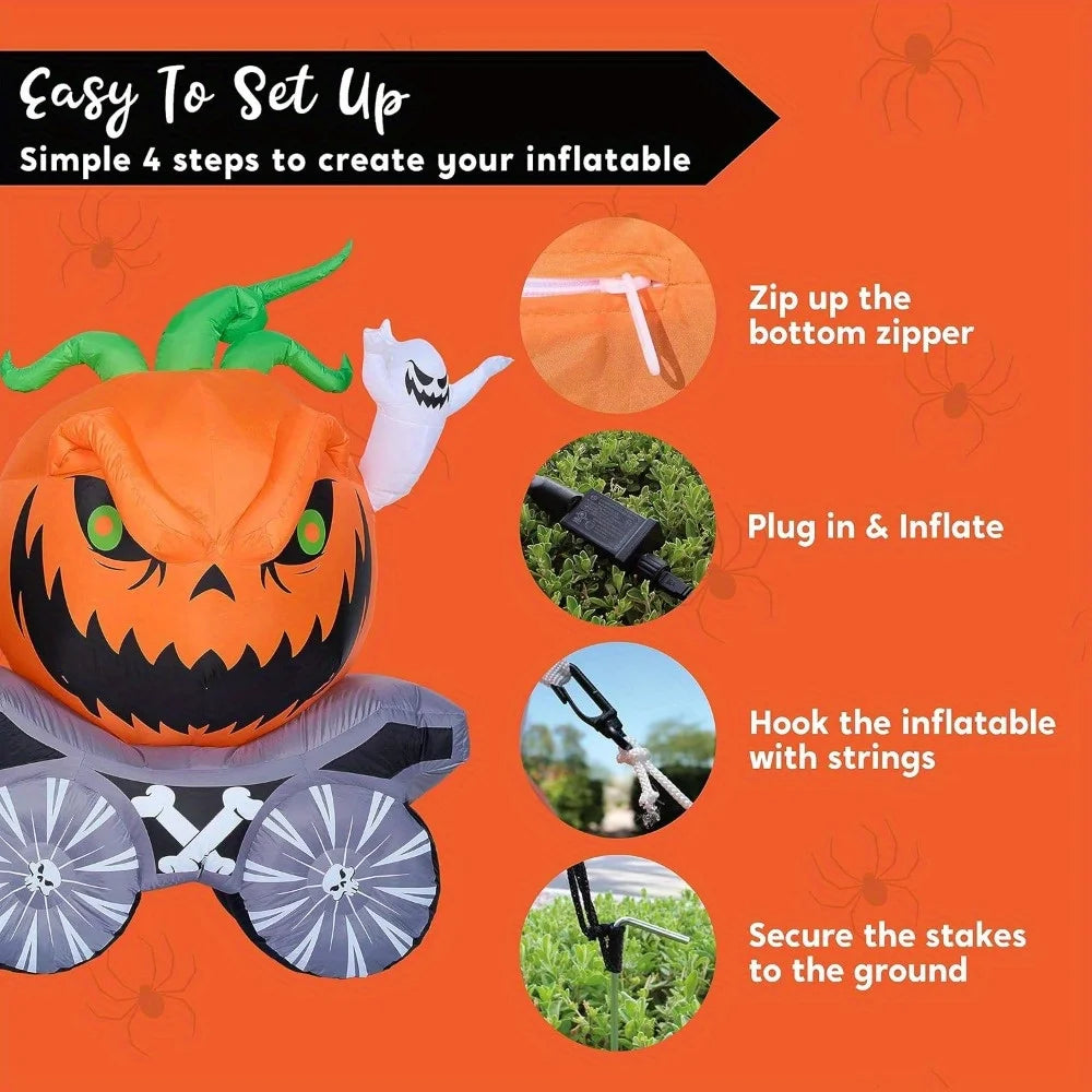 8 Ft Long Halloween Inflatables Pumpkin Carriage with Built-in LEDs