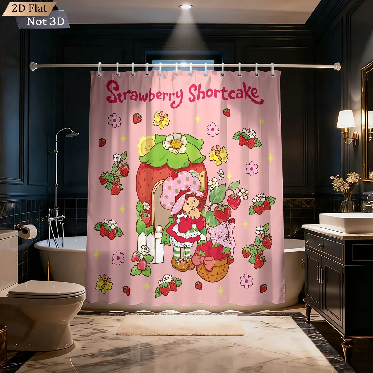 Pink Cake Girl Printed Waterproof Shower Curtain w/12 Hooks