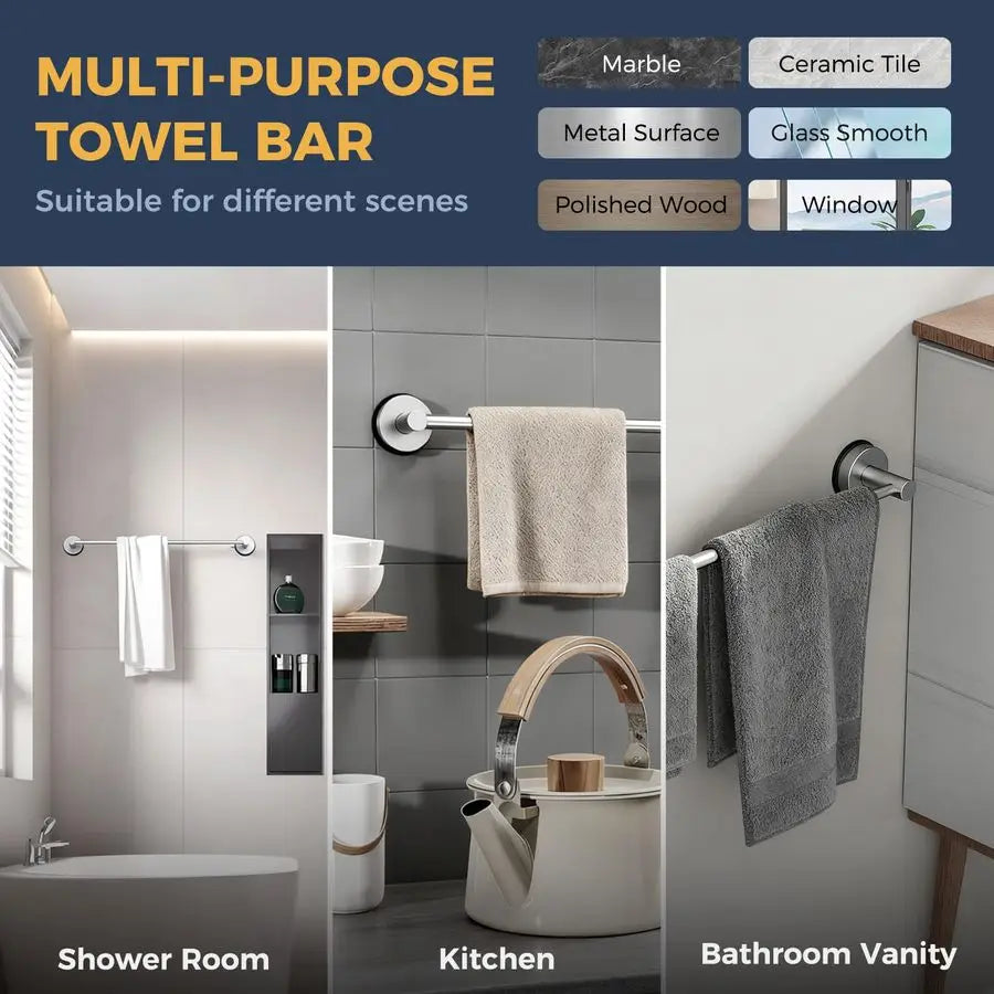 2pk Adjustable Suction Cup Towel Bars for Bathroom, Stainless Steel
