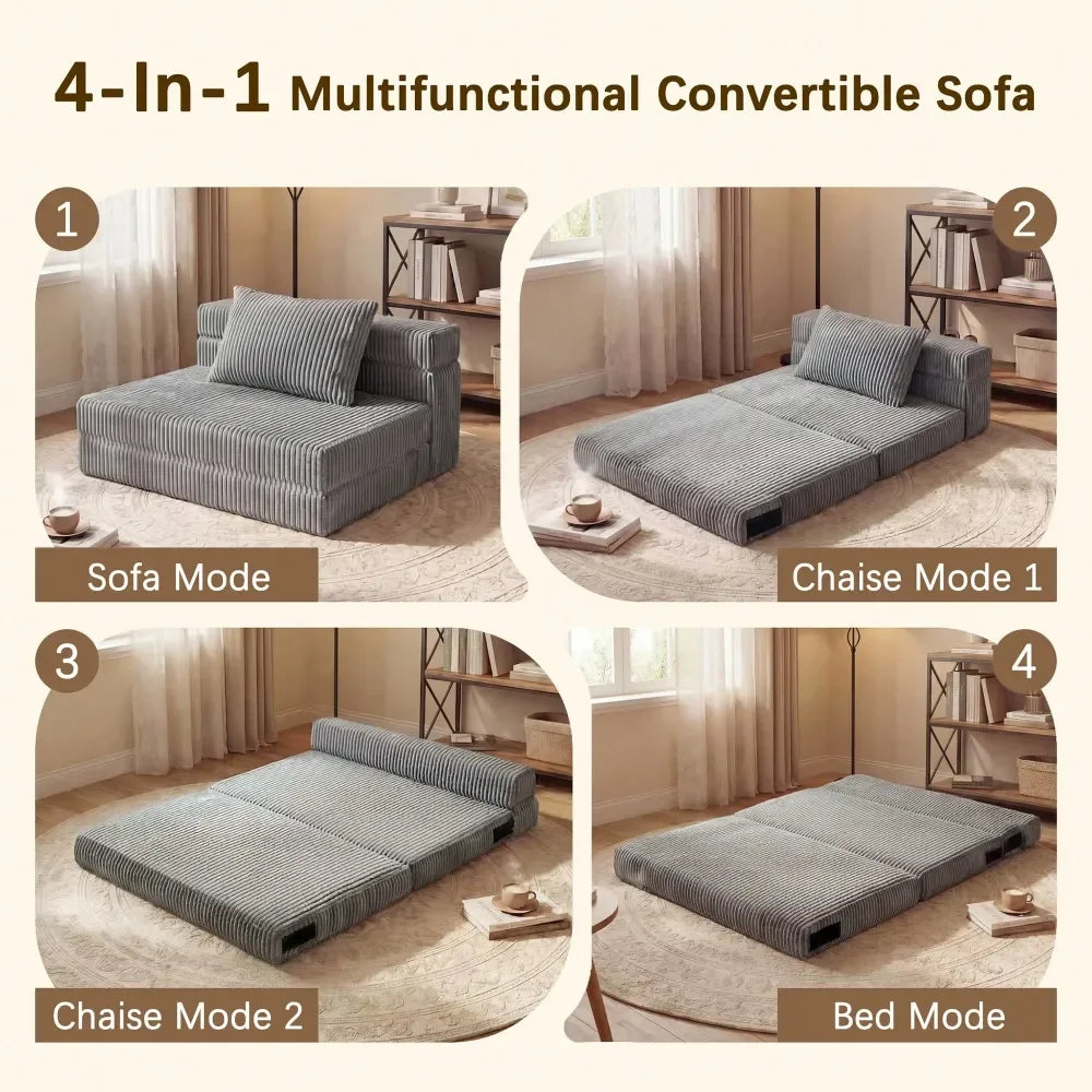 Two-Seater Convertible Boneless Couch, Foldable Pillow Type Mattress