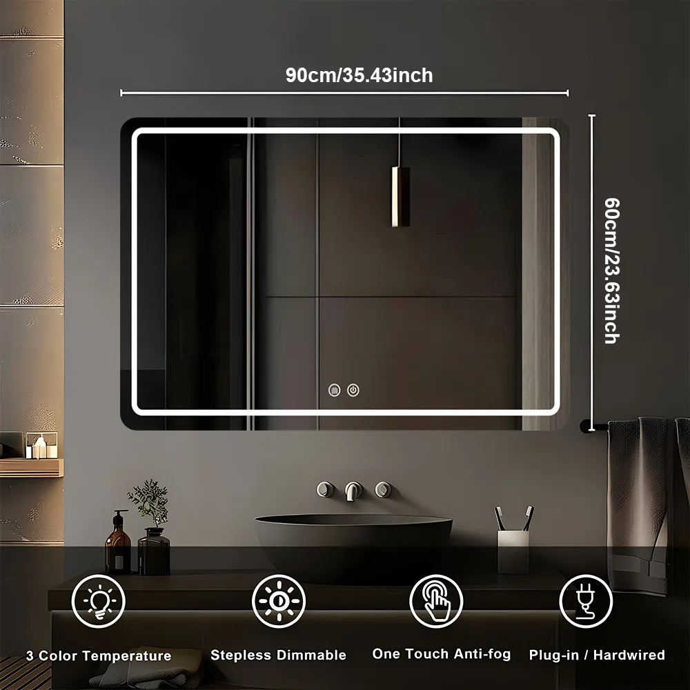 Fogless 36"x24"LED Bathroom Vanity Mirrors w/Backlit Lights