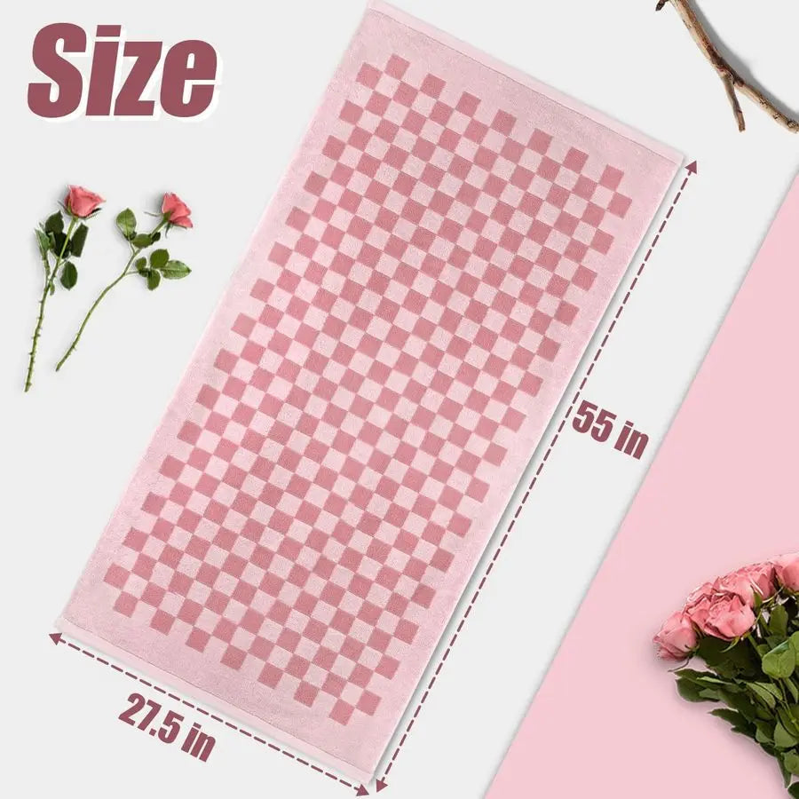 (2) 27"x55" Pink Checkered Soft Towels for Bathroom, Beach, Pool