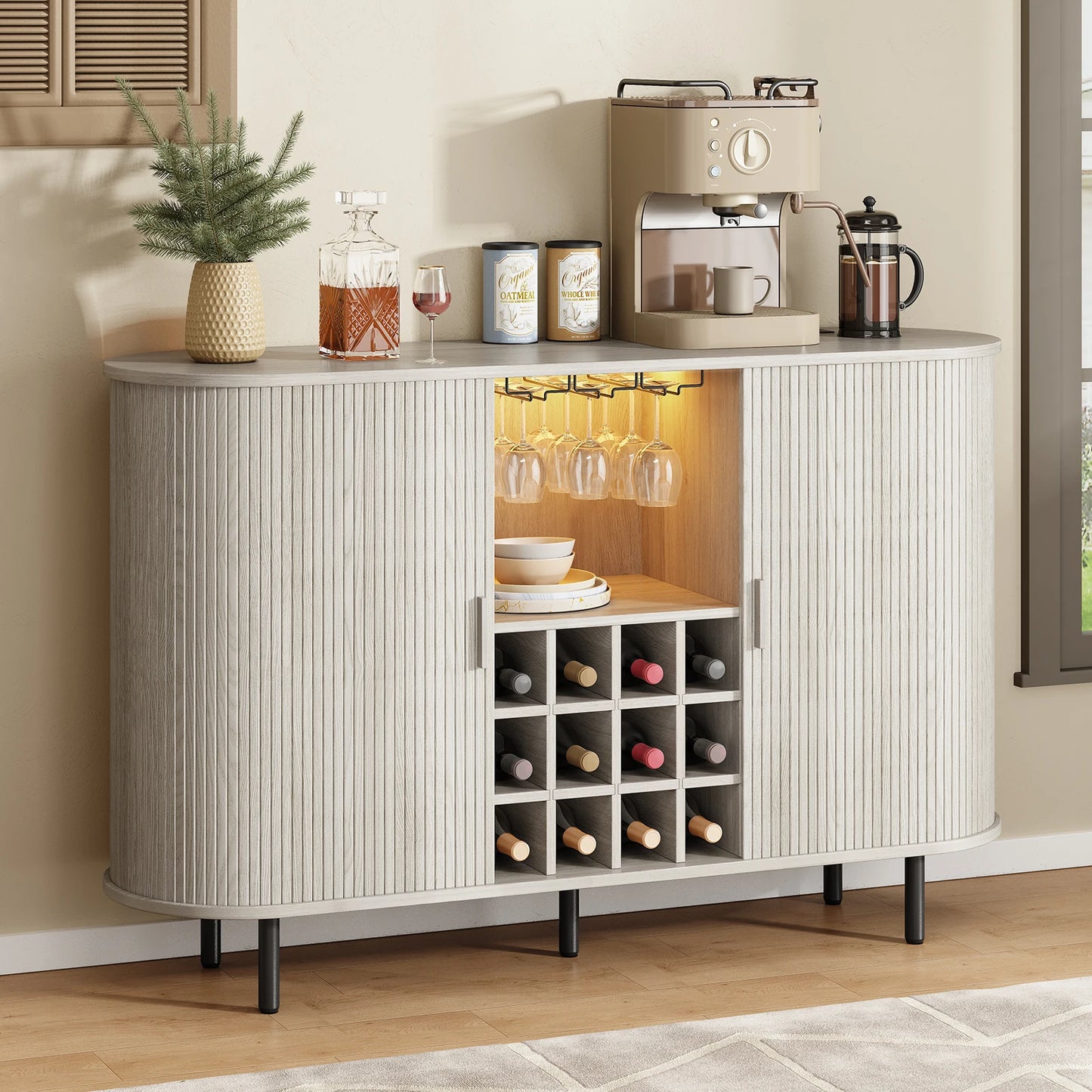 Wine Bar Cabinet w/ LED Light, Liquor Cabinet for Home