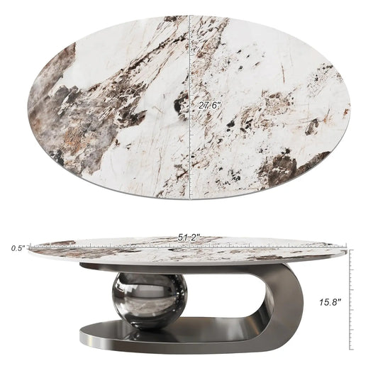 Modern, Oval Living Room Table w/ Faux Marble Top
