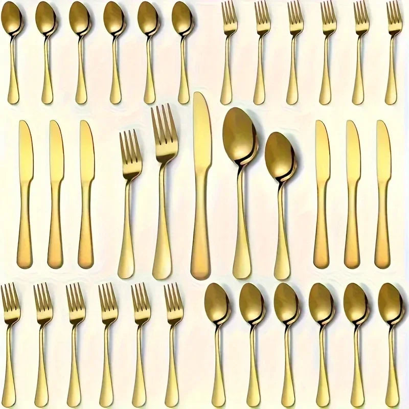 30/60pc Luxury Cutlery Golden Flatware Set, Stainless Steel