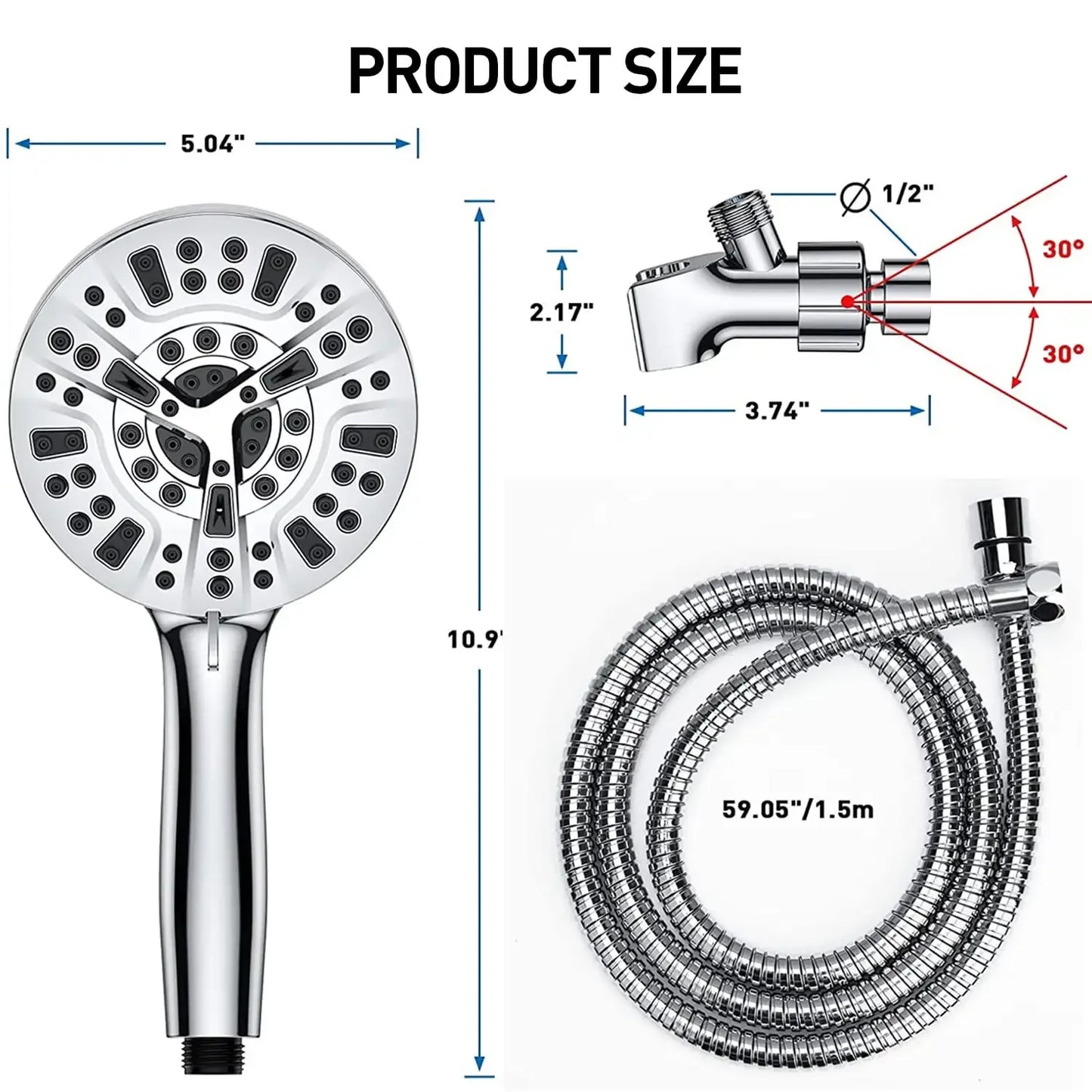 10 Mode Shower Head w/Handheld w/59" Stainless Hose