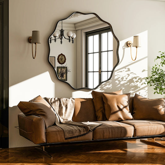 Decorative Round Wall Mirror with Deep Frame