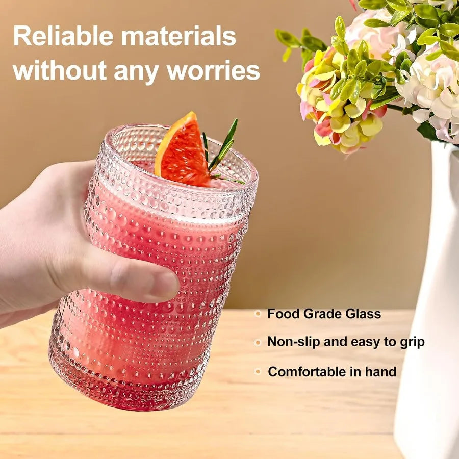 Vintage Glassware, Set of 6, 15 oz, Embossed
