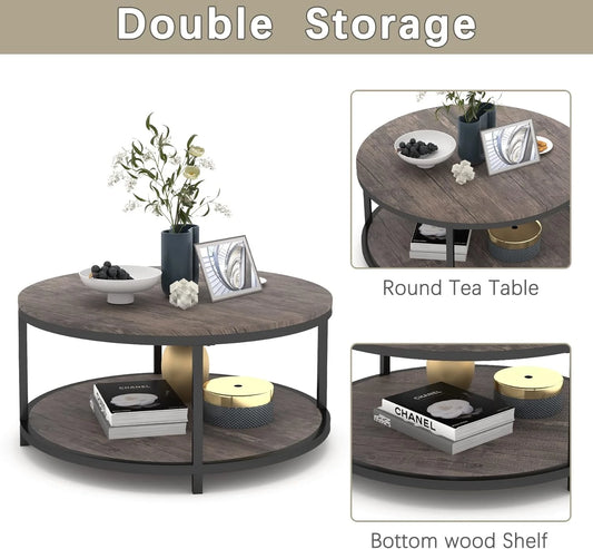2-Tiers Circular High Load-bearing Coffee Table