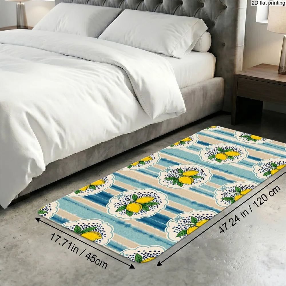 Fresh Lemon Stripe Print, Non-Slip and Water-Absorbent Foot Mat