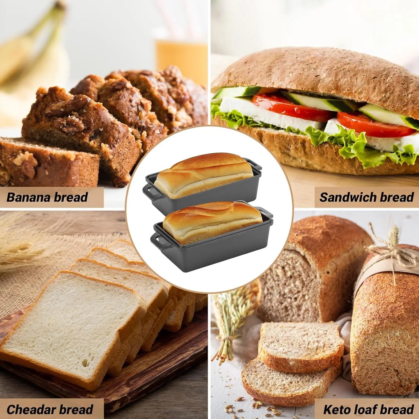 2pc - 9"x5" Cast Iron Loaf Pan with Lid for Even Baking