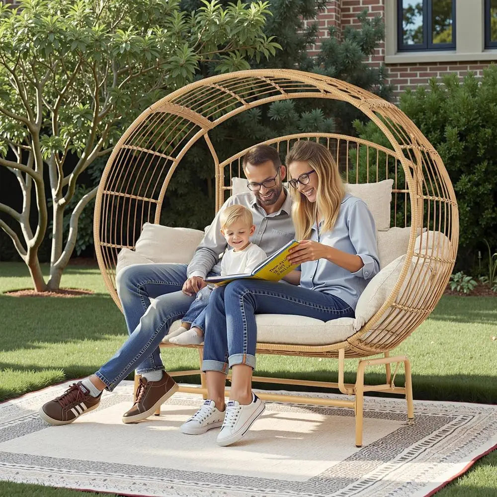 Extra Large 2-Person Wicker Glider Chair with Cushions