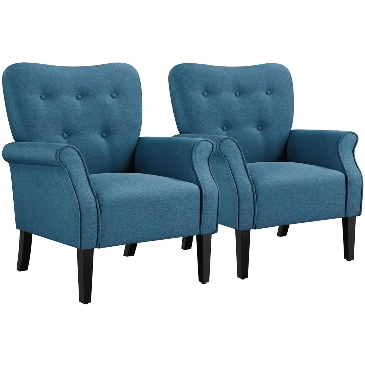 (2) Upholstered Mid Century Accent Chair w/Sturdy Wood Legs, High Back