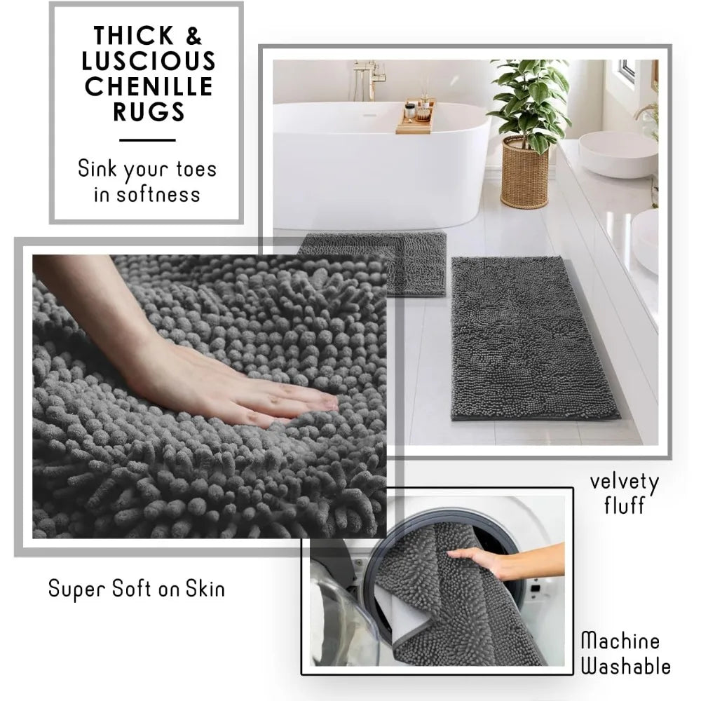 27pc Grey Bathroom Set w/Shower Caddy, Rugs, Curtain, and Accessories