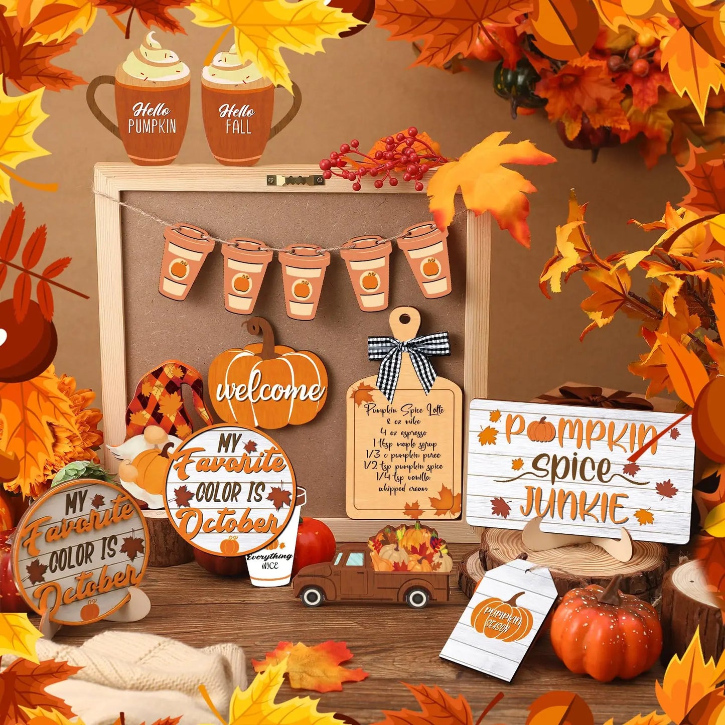 15pc Fall Tiered Tray Decor Set