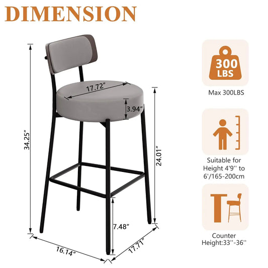 3, Leather, Bar Stools Counter Height, 24 inch