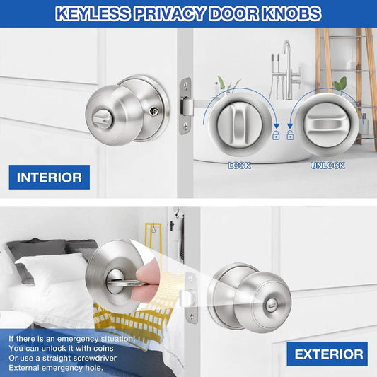 10 Pack Brushed Nickel Privacy Doorknobs with Lock,