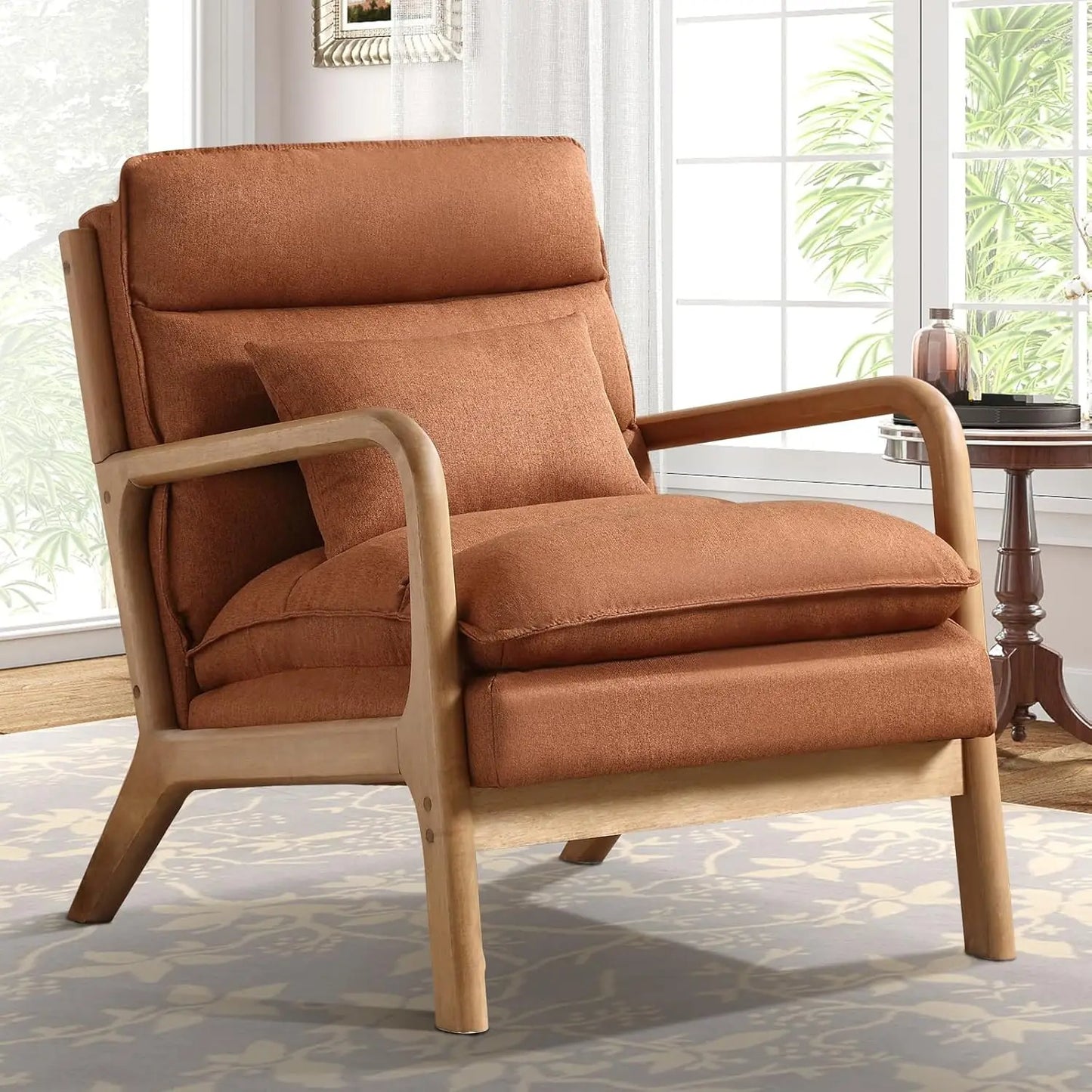 Mid Century Upholstered Lounge Armchair w/Plump Back Pillow