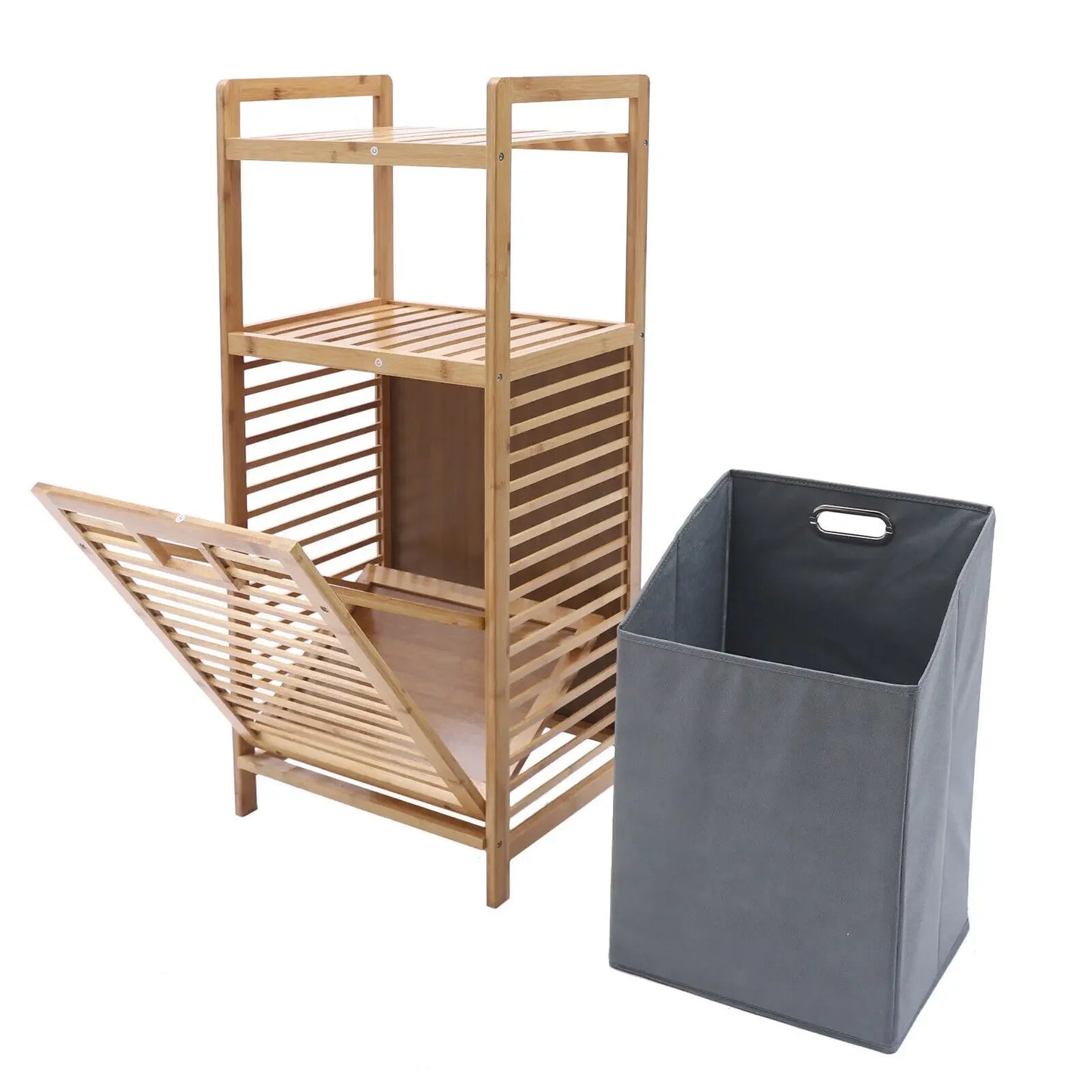 Tilt-Out Bamboo Laundry Hamper with 2-Tier Shelf